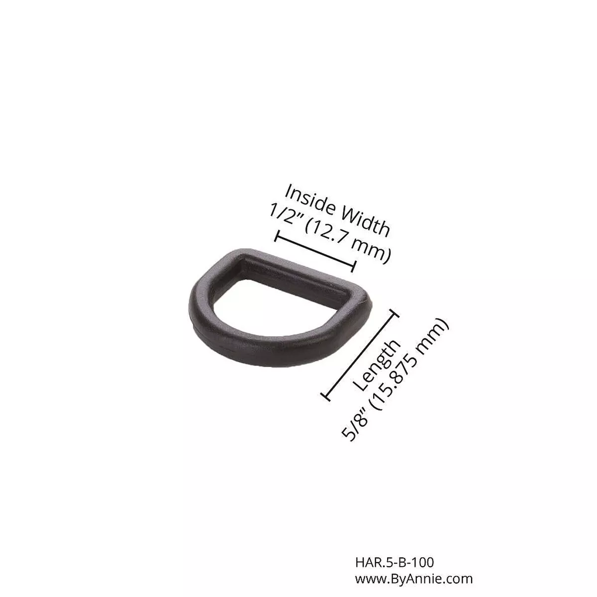 1/2" D-Ring - Black Plastic