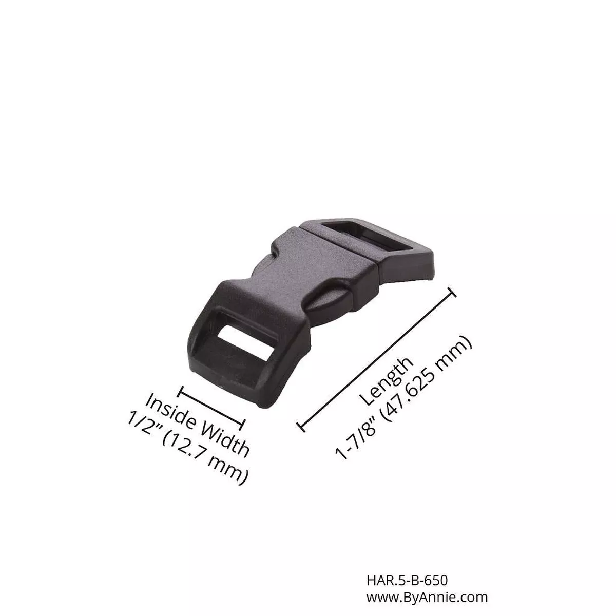 1/2" Side Release Buckle - Black Plastic