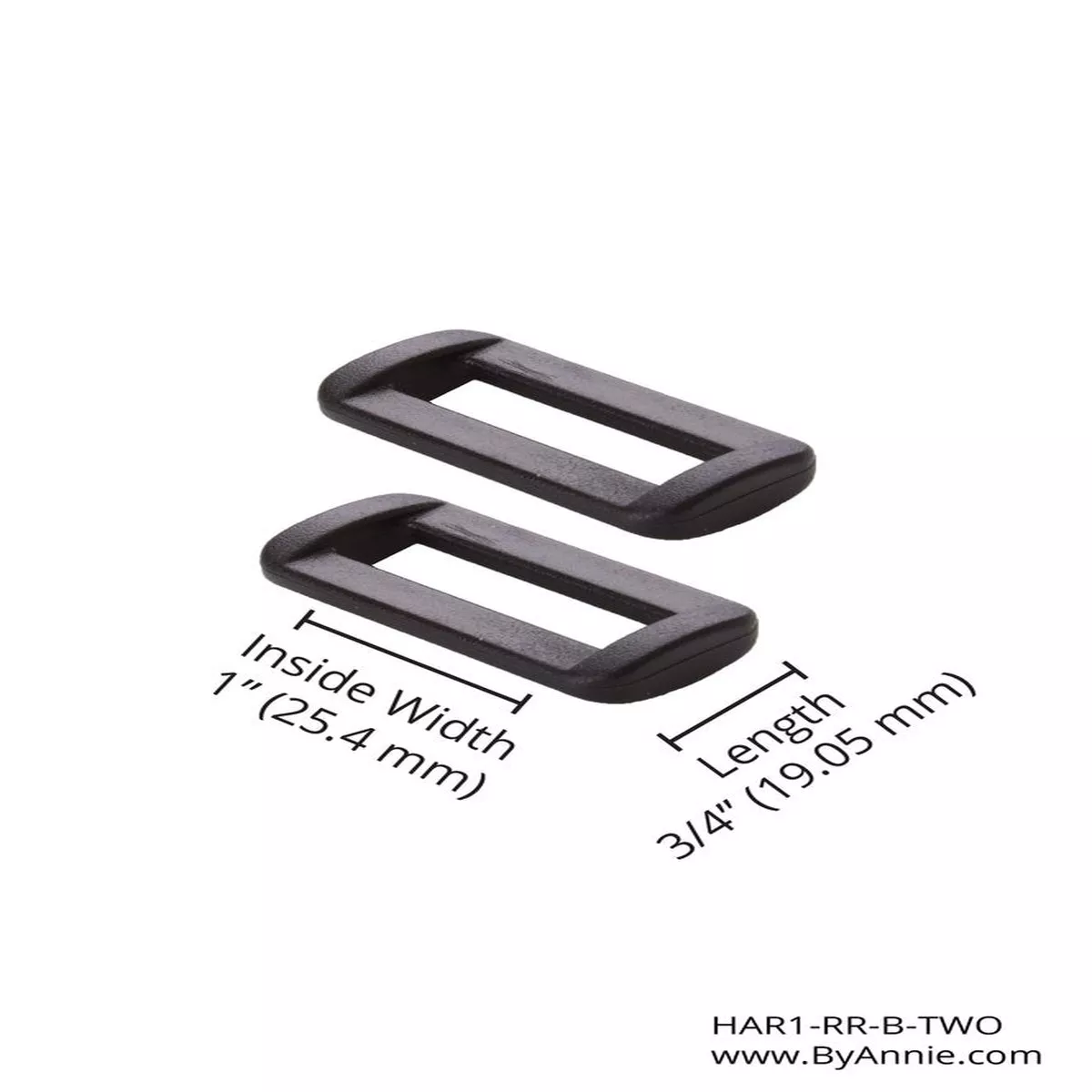 1" Rectangle Ring - Black Plastic - Set of Two