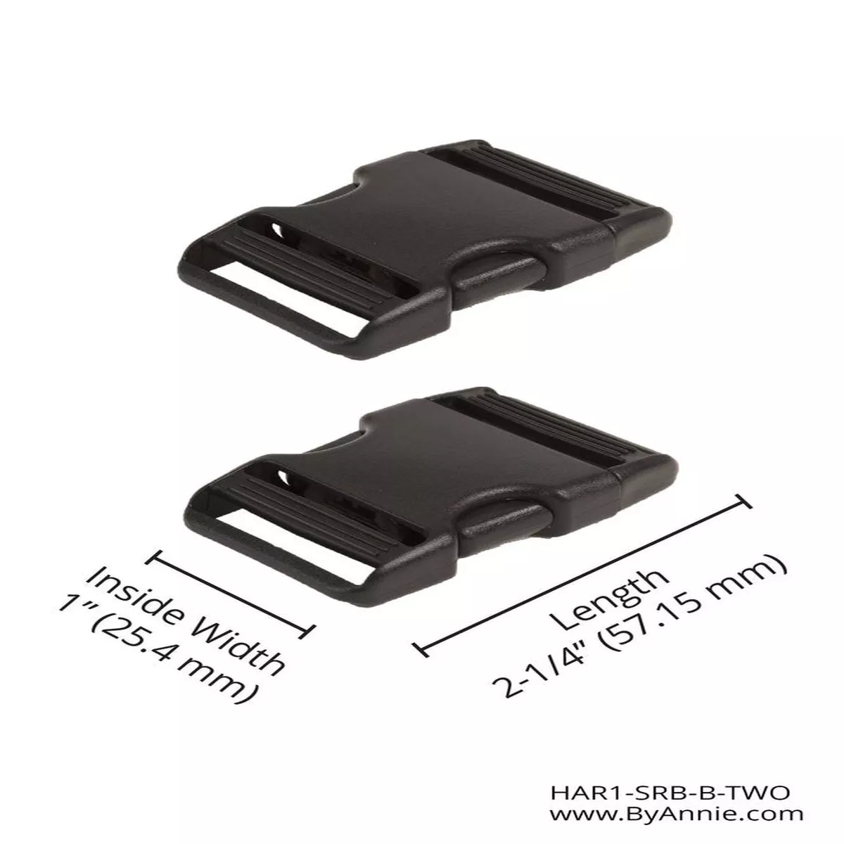1" Side Release Buckle - Black Plastic - Set of Two