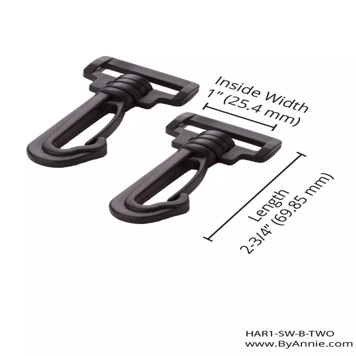 1" Swivel Hook - Black Plastic - Set of Two