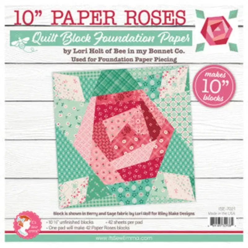 10 Paper Roses Quilt Block Foundation Paper