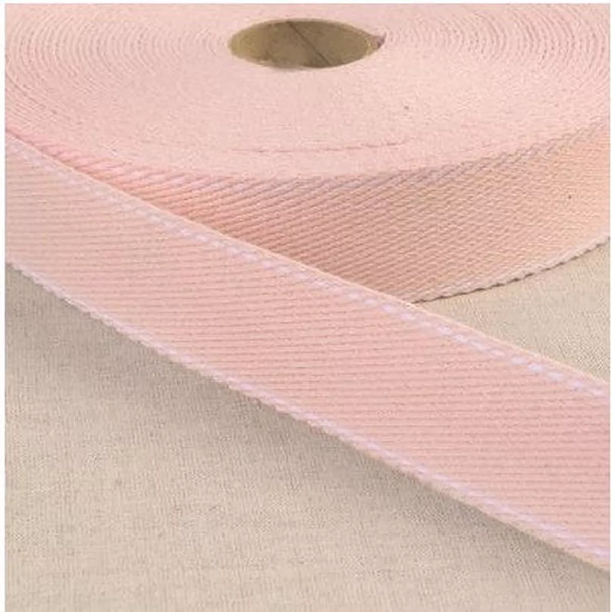 100% Cotton Webbing with Stitches, Light Pink