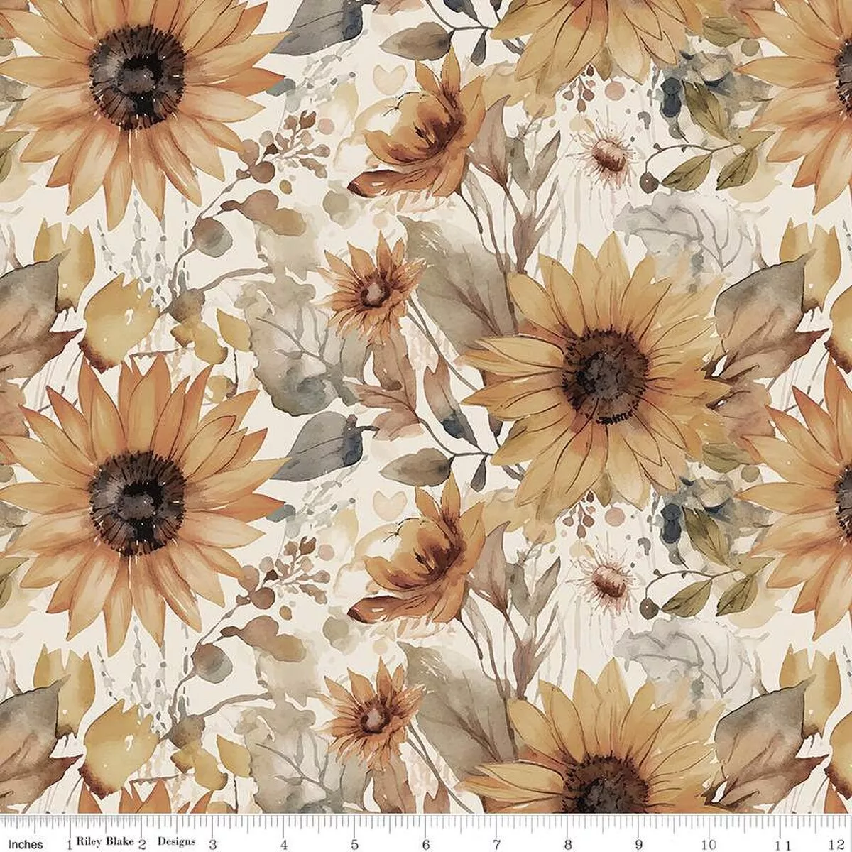 108" Evening on the Prairie - Watercolor Sunflowers Cream