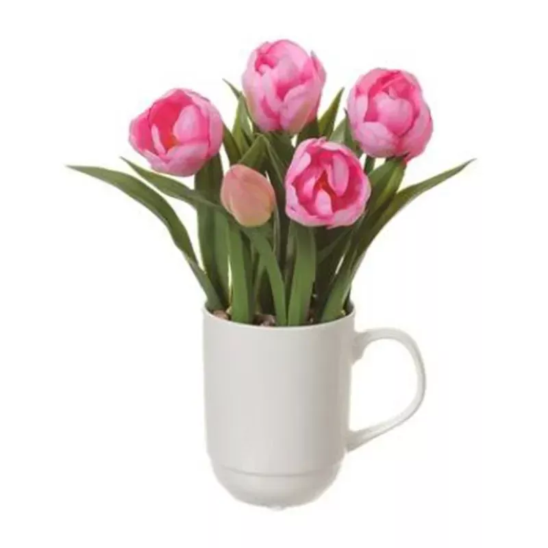 11 Tulips in Ceramic Cup, Pink