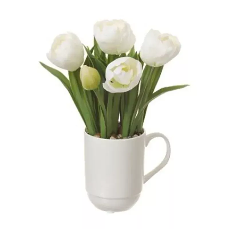 11 Tulips in Ceramic Cup, White