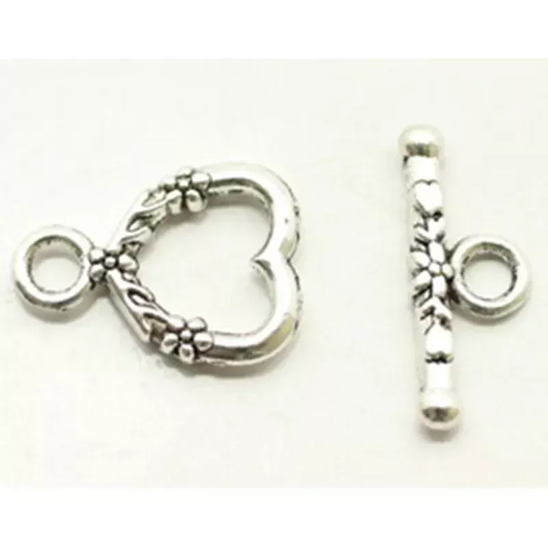 18x13mmToggle Heart And Flower - Antique Silver Plated