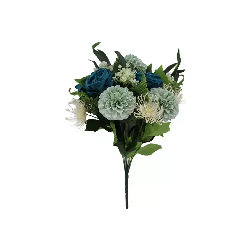 19 Rose & Dahlia Bush, Green/Turqoise