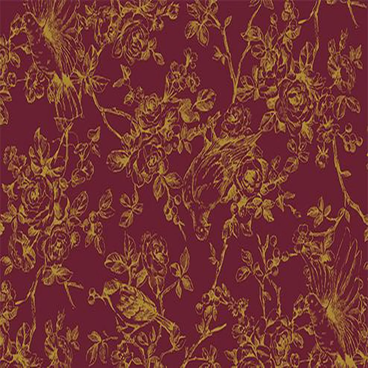"Bird and flower" gilded on burgundy background (price for 10cm)