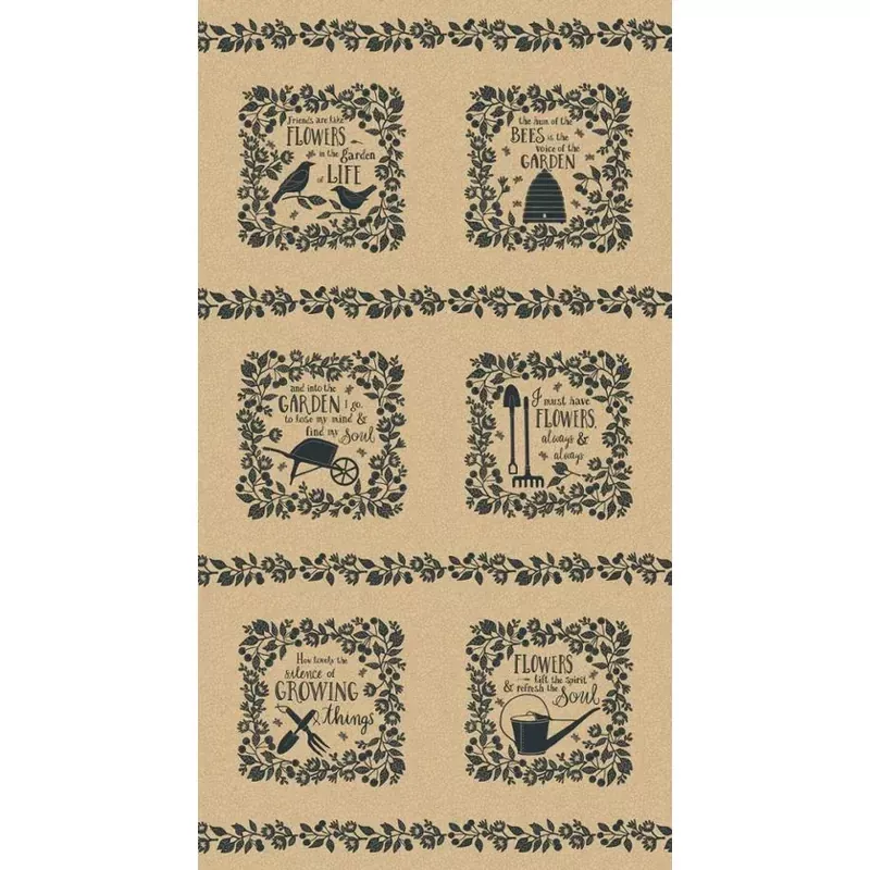 Bloom & Grow Tan Linen Panel by Kathy Schmitz for Moda Fabrics