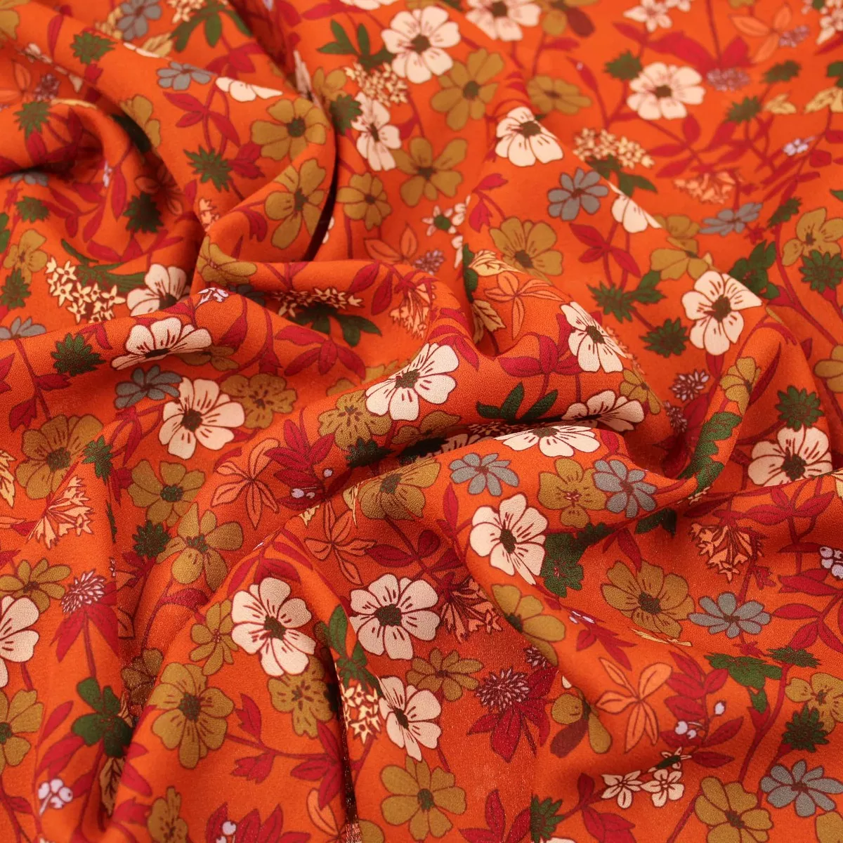 Burnt Orange Pretty Flowers Polyester Burnt - Orange