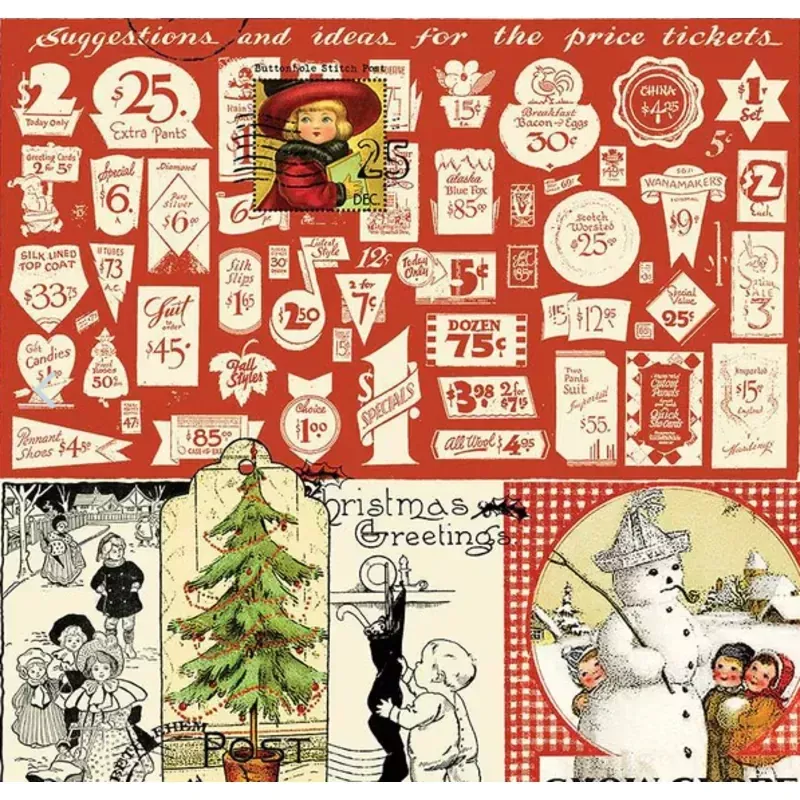 Classic Christmas Christmas Collage Parchment Fabric