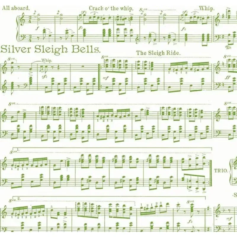 Classic Christmas Sheet Music White Fabric