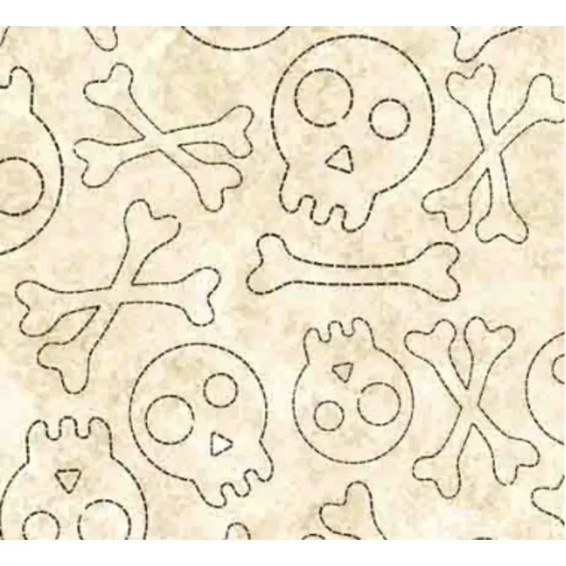 Creepin' it Real Stitched Skulls Cream Yardage