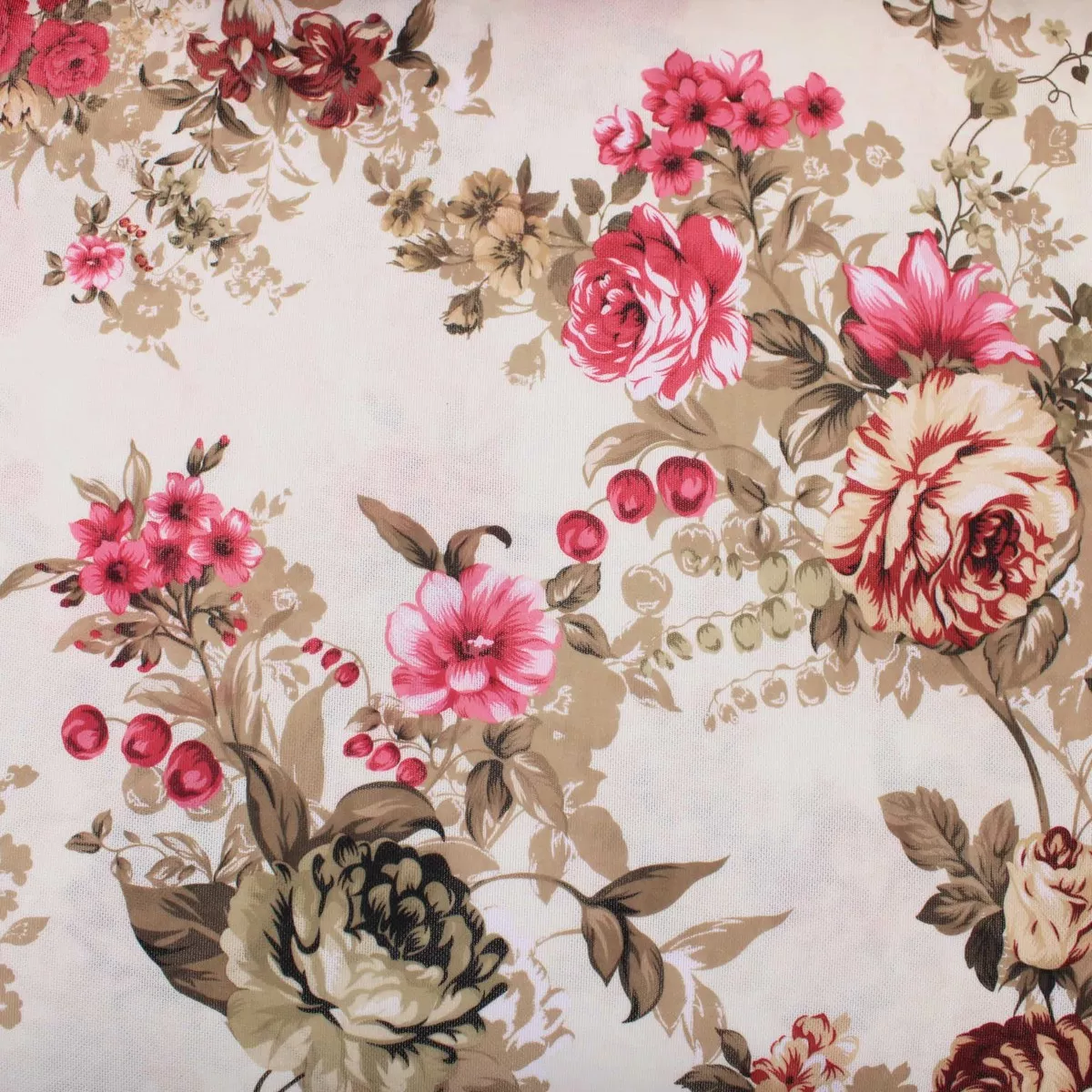 Crimson Red Roses Interlock Jersey - Beige