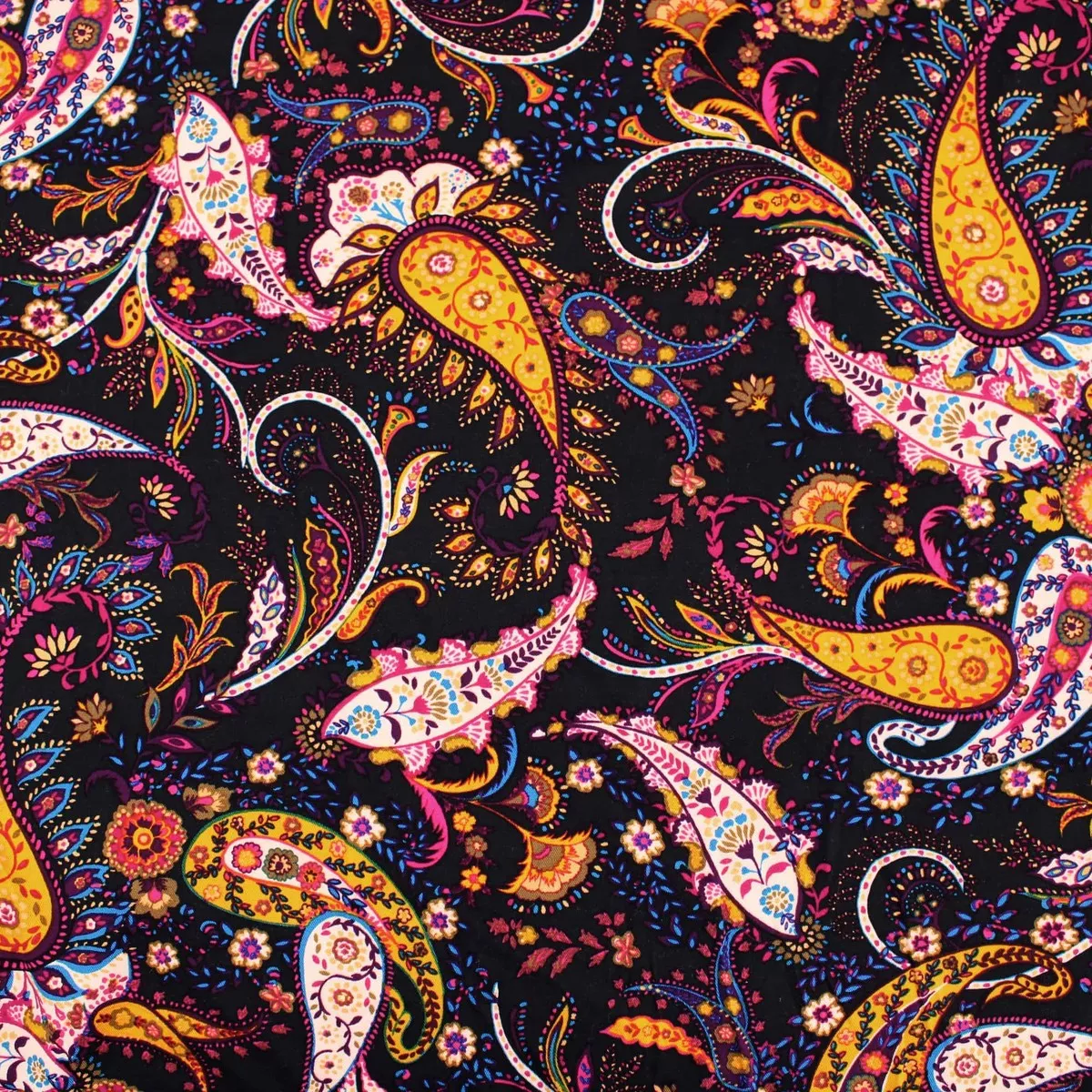 Curved Paisley Woven Viscose - Black