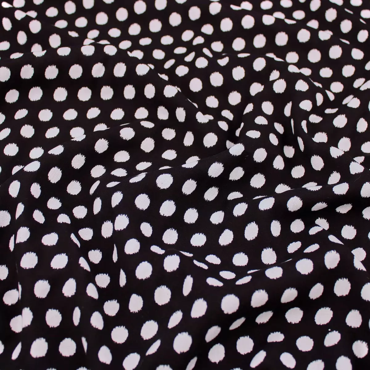 Eden Viscose Challis White Dots - Black