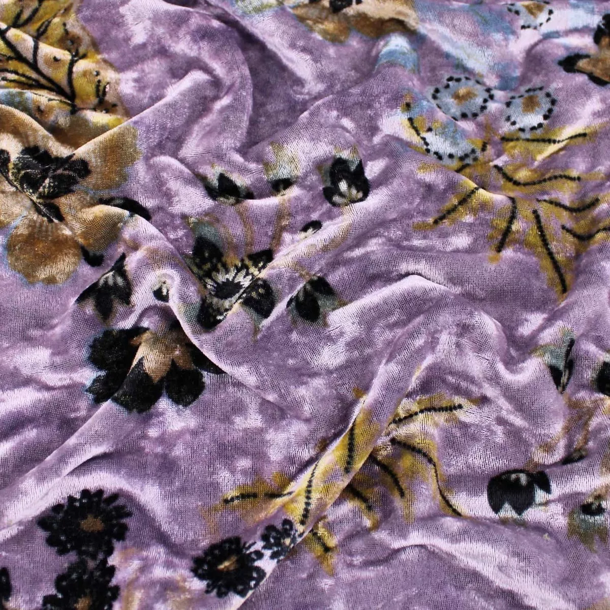 Floral Mauve Velour Velvet - Purple