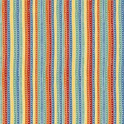Geometric Stripe in Red, Orange, Yellow, Blue and Green:Winter Forest Friends by Francesca Calvi of Yupcat for Ink & Arrow Fabrics for Quilting Treasures