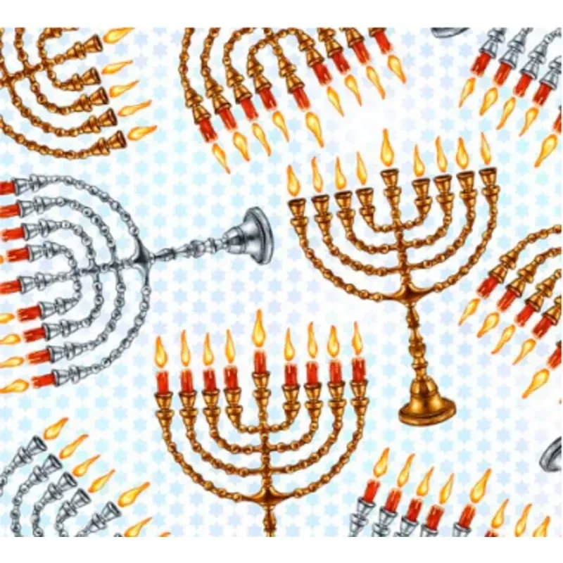 Hanukkah Festival Menorahs White Yardage