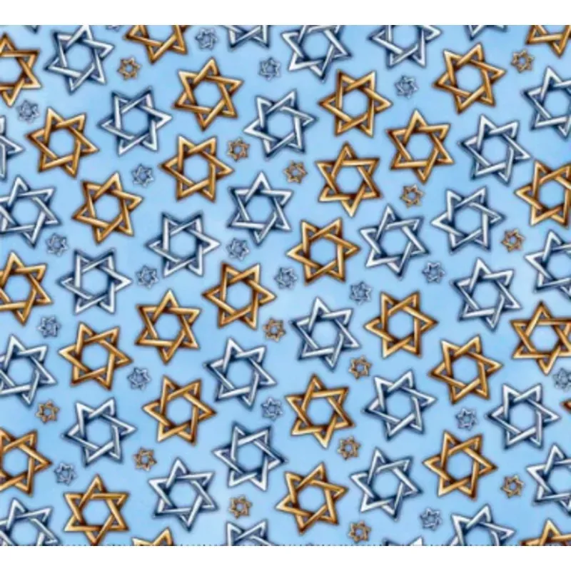 Hanukkah Festival Star of David Toss Blue Yardage