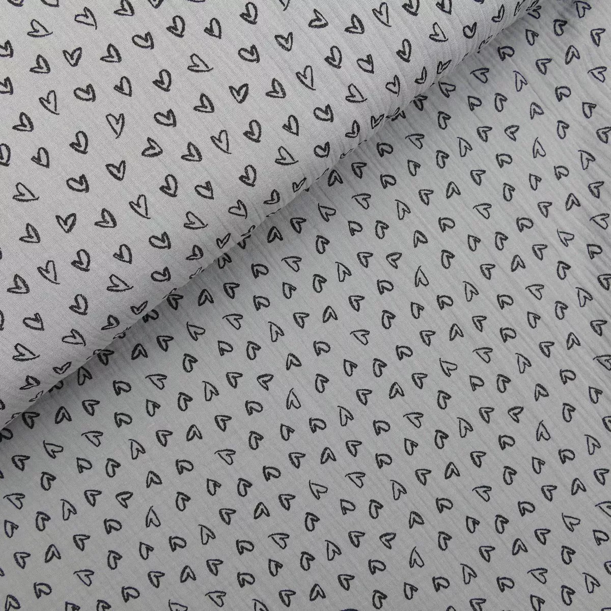 Hearts and Animals 100% Cotton Double Gauze - Heart Grey