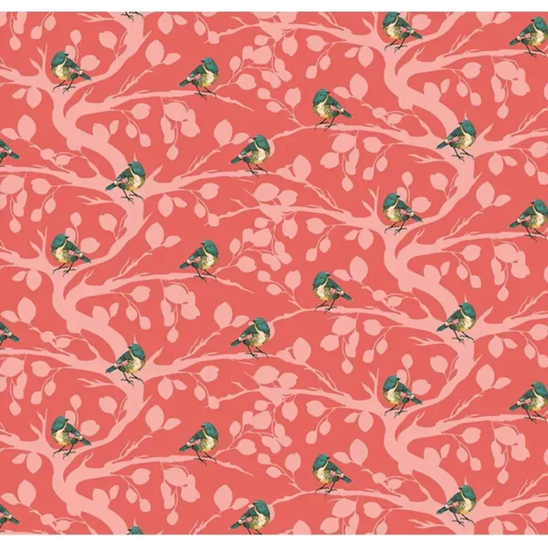 Porch Swing Birds and Branches Coral Yardage
