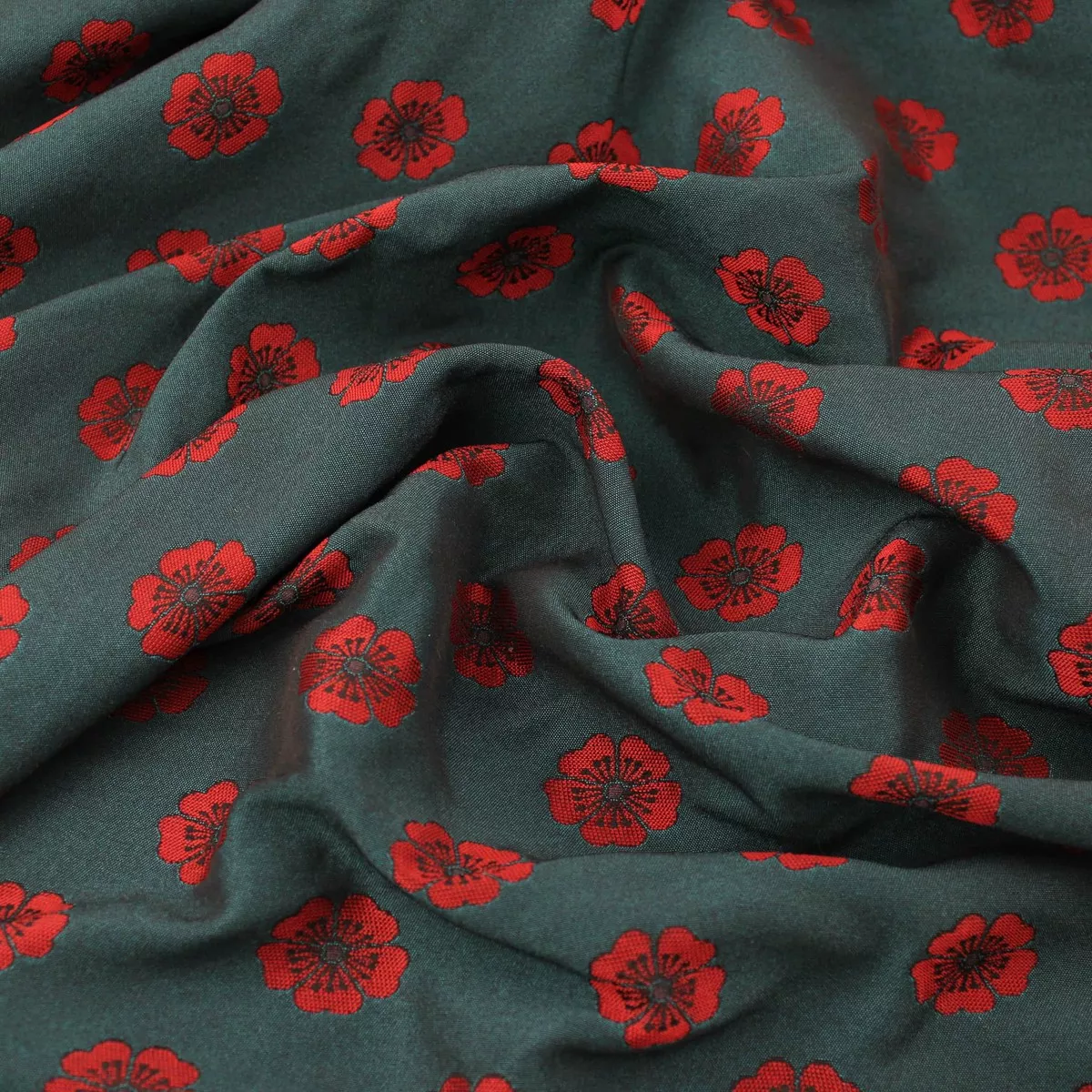 Red Poppy Poly-Viscose Jacquard - Green