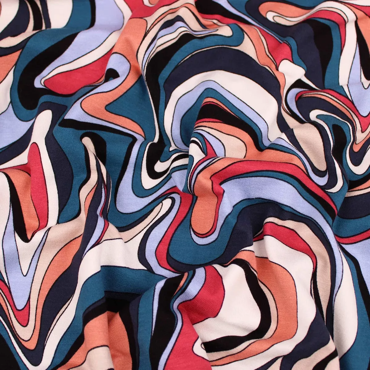 Retro 70s Viscose Jersey Curved - Petrol