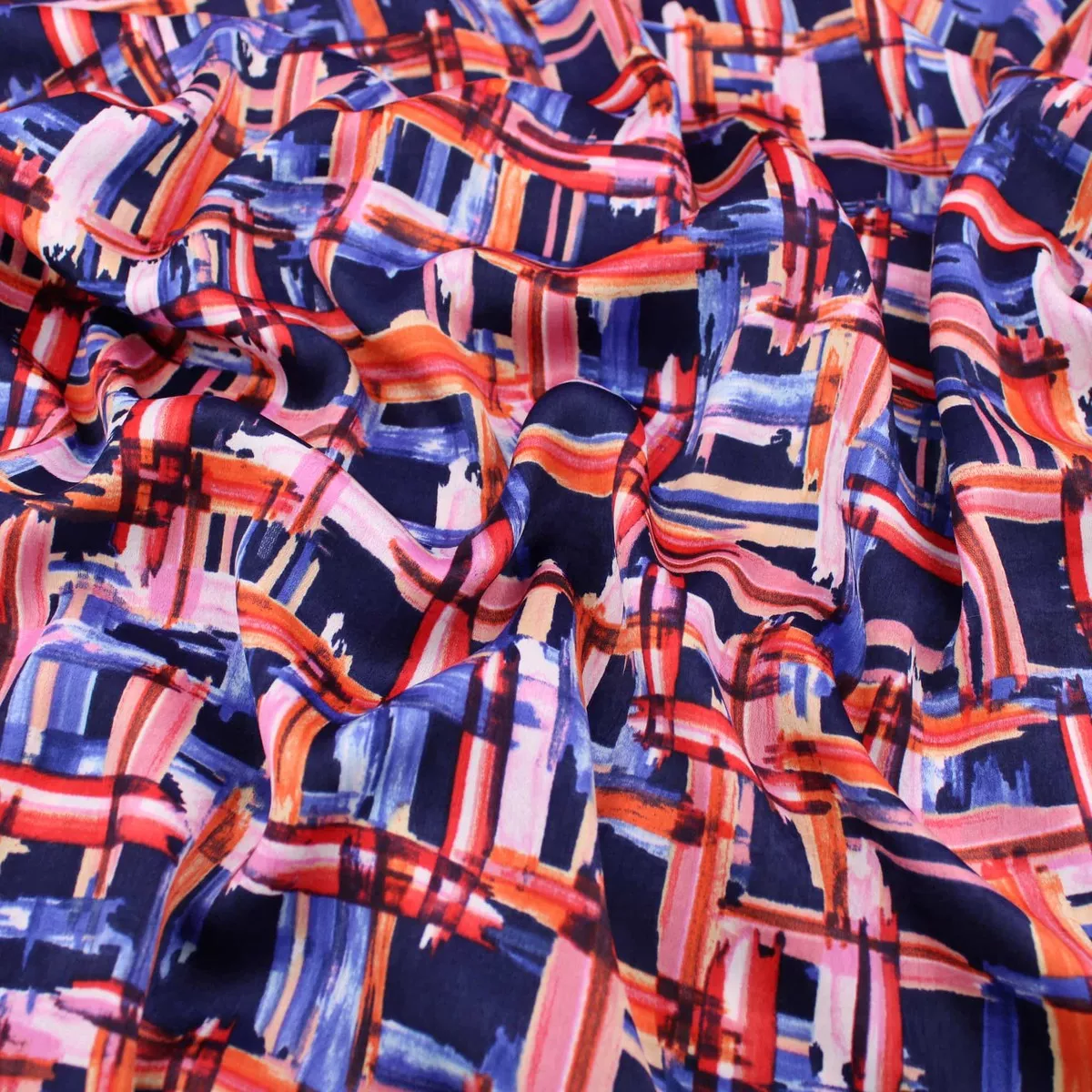 Retro Poly Satin Squares - Navy