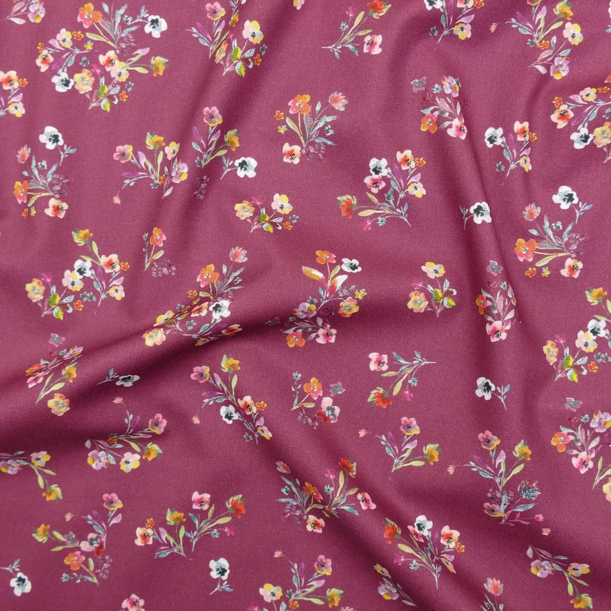 Scattered Flowers 100% Cotton Poplin - Wine
