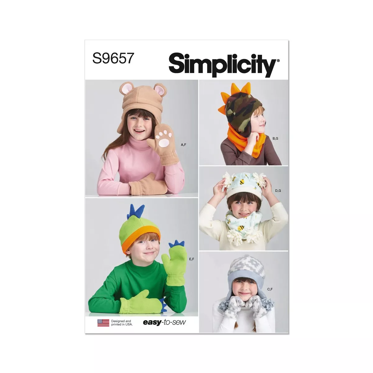 Simplicity Childrens Hats and Mittens, Cowl Scarves Sewing Pattern S9657A