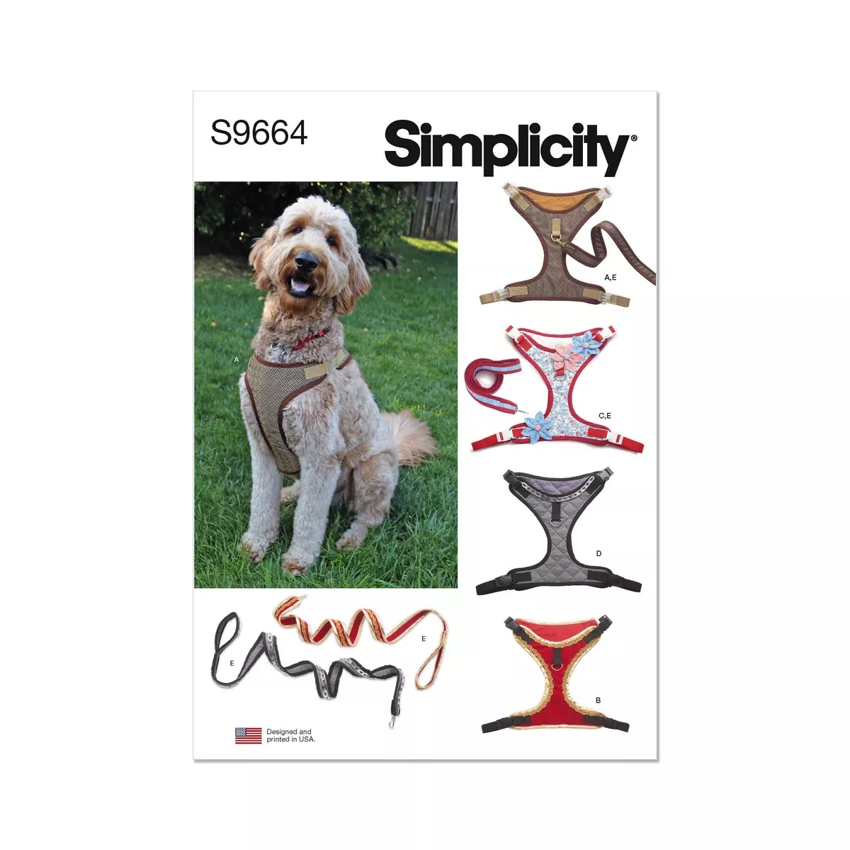 Simplicity Dog Harness in Sizes S-M-L and Leash Sewing Pattern S9664A