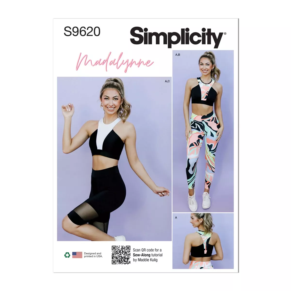 Simplicity Misses and Womens Knit Sports Bra & Bike Shorts Sewing Pattern S9620