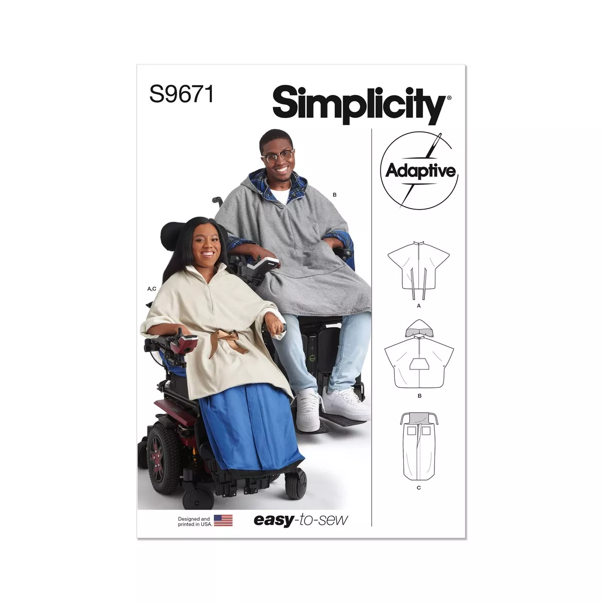 Simplicity Poncho Detachable Hood & Wheelchair Blanket Sewing Pattern S9671A