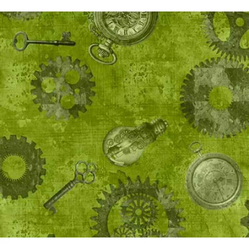 Steampunk Halloween 3 Gears Green Fabric