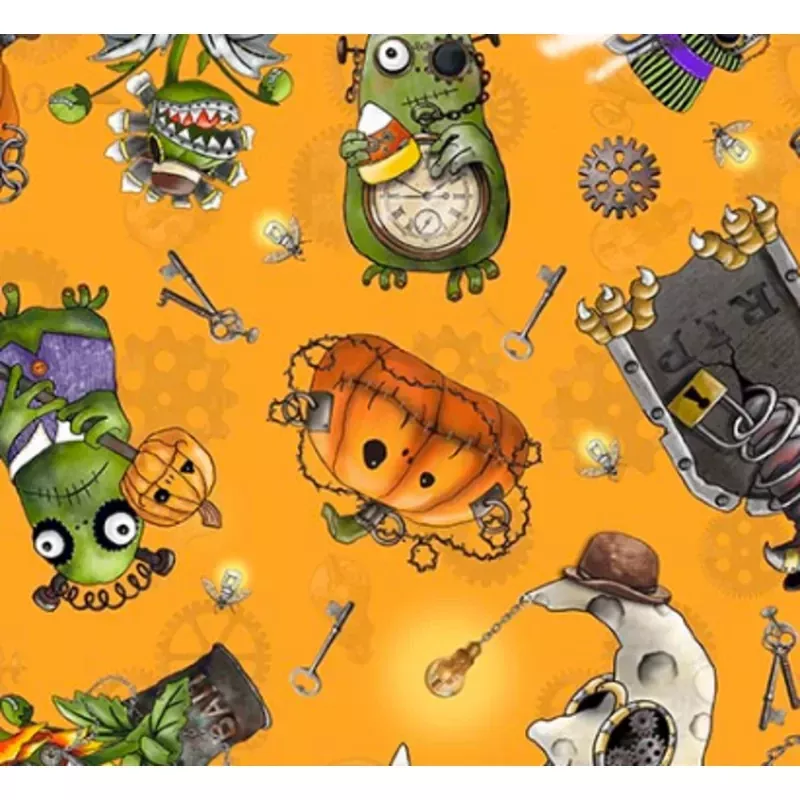 Steampunk Halloween 3 Halloween Character Toss Orange Fabric