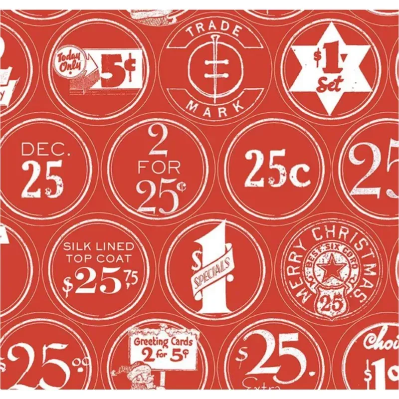 White as Snow Christmas Labels Red Yardage