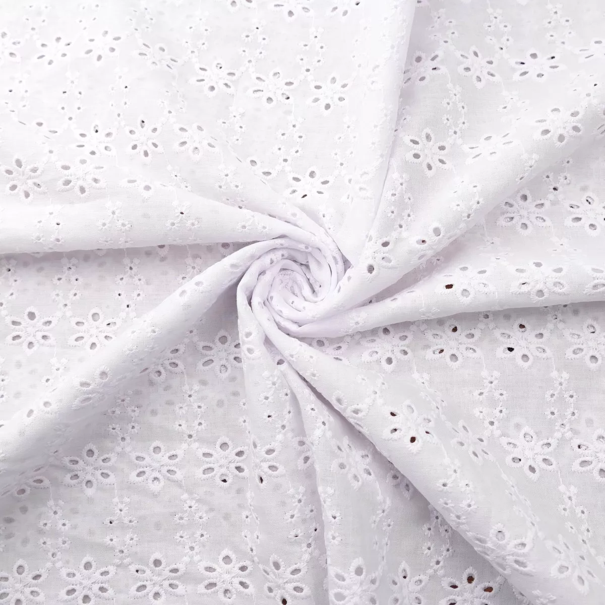 White Broderie Anglaise Pure Cotton - 6 Petal Flower