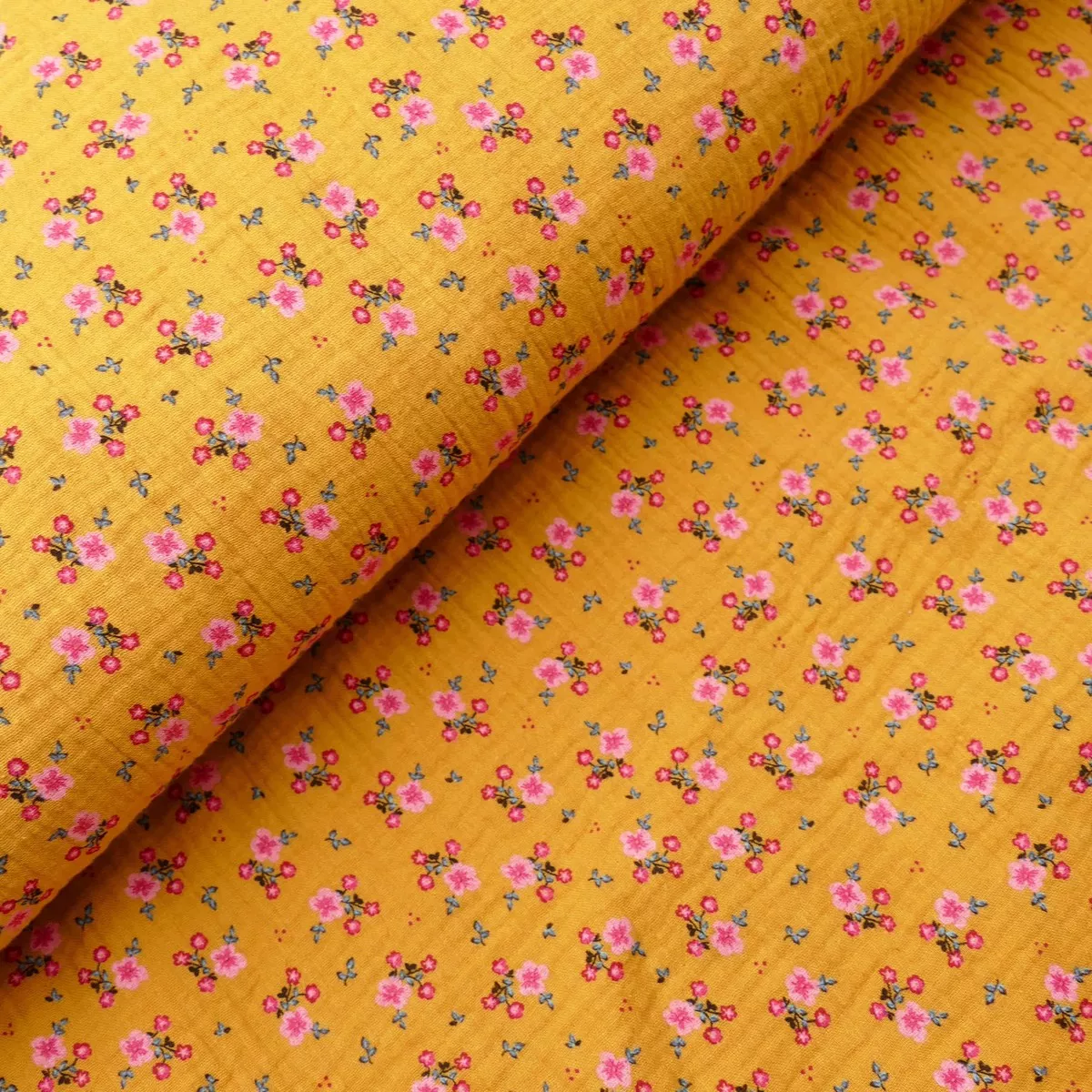Winterberry Flowers Organic Cotton Double Gauze - Mustard