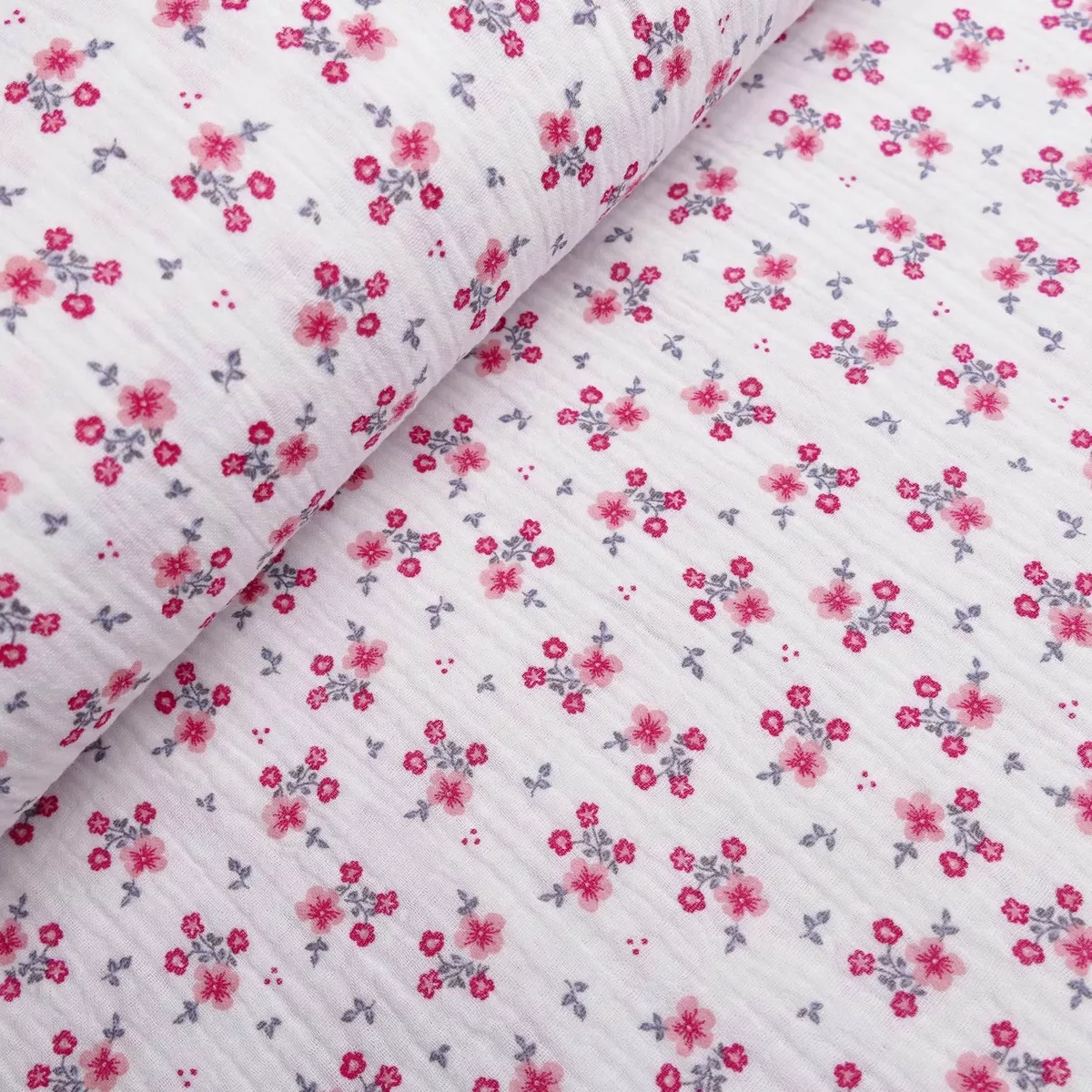Winterberry Flowers Organic Cotton Double Gauze - White