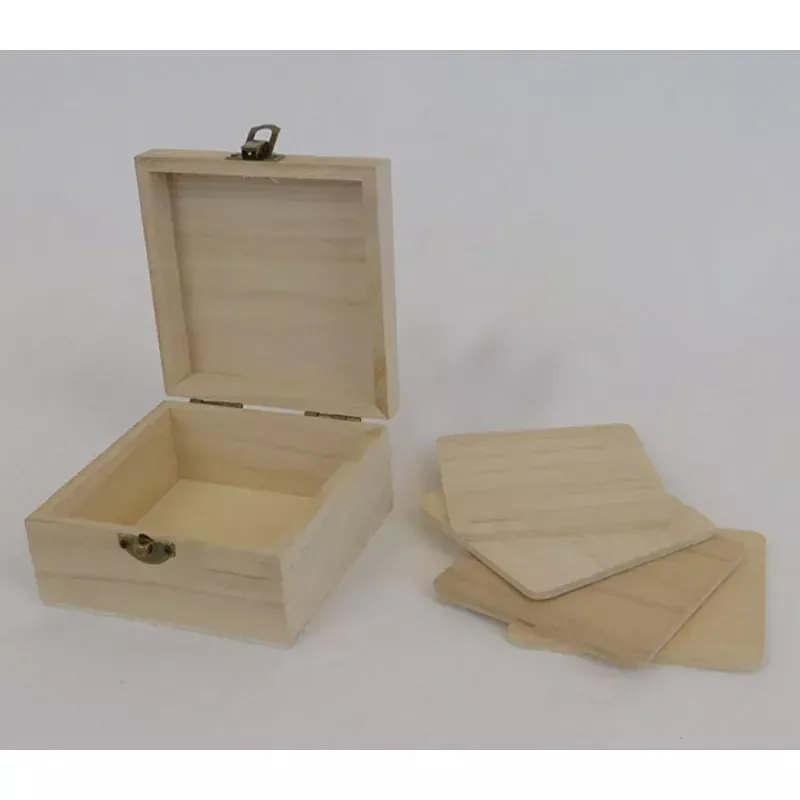 Wooden Box with 4 Coasters