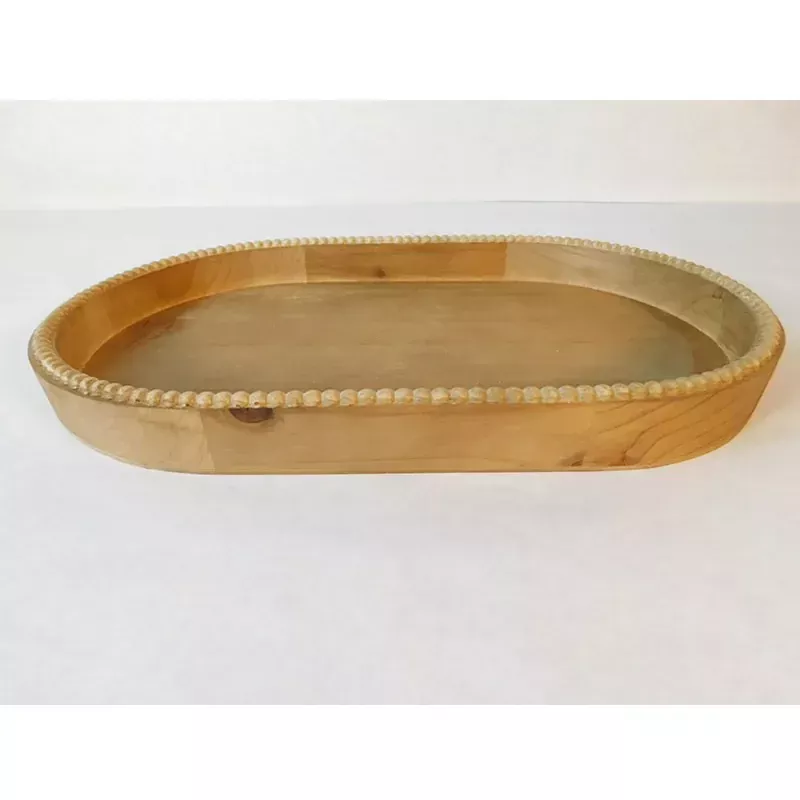 Wooden Oblong Tray with Beaded Edge - Large