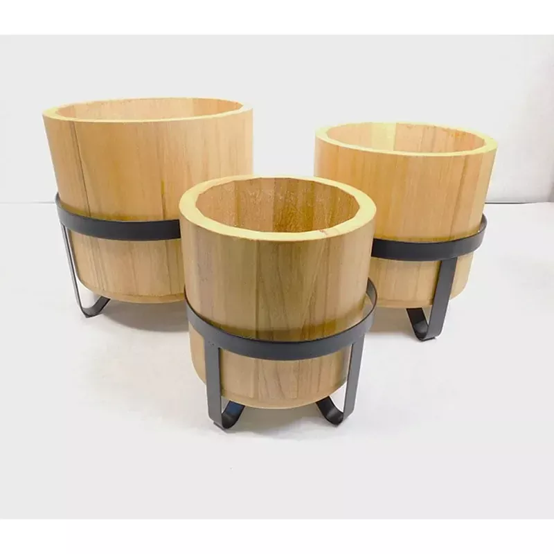 Wooden Pot/Planter with Metal Base - Medium