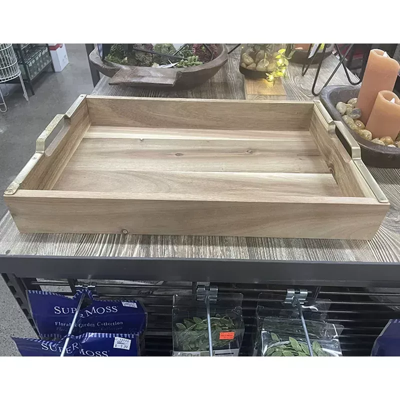 Wooden Tray with Metal Edge - Large
