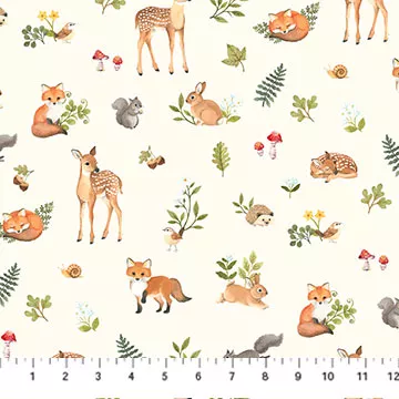 Woodland Baby Animals on Cream:Woodland Babes by Kathryn Christensen for Northcott