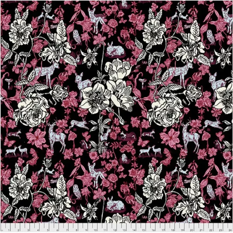 Woodland Walk Fawn In Flowers Black Fabric