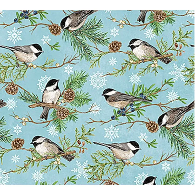Woodland Woolies Flannel Bird Light Blue Fabric