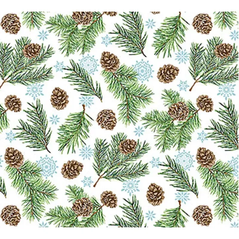 Woodland Woolies Flannel Pinecone White Fabric