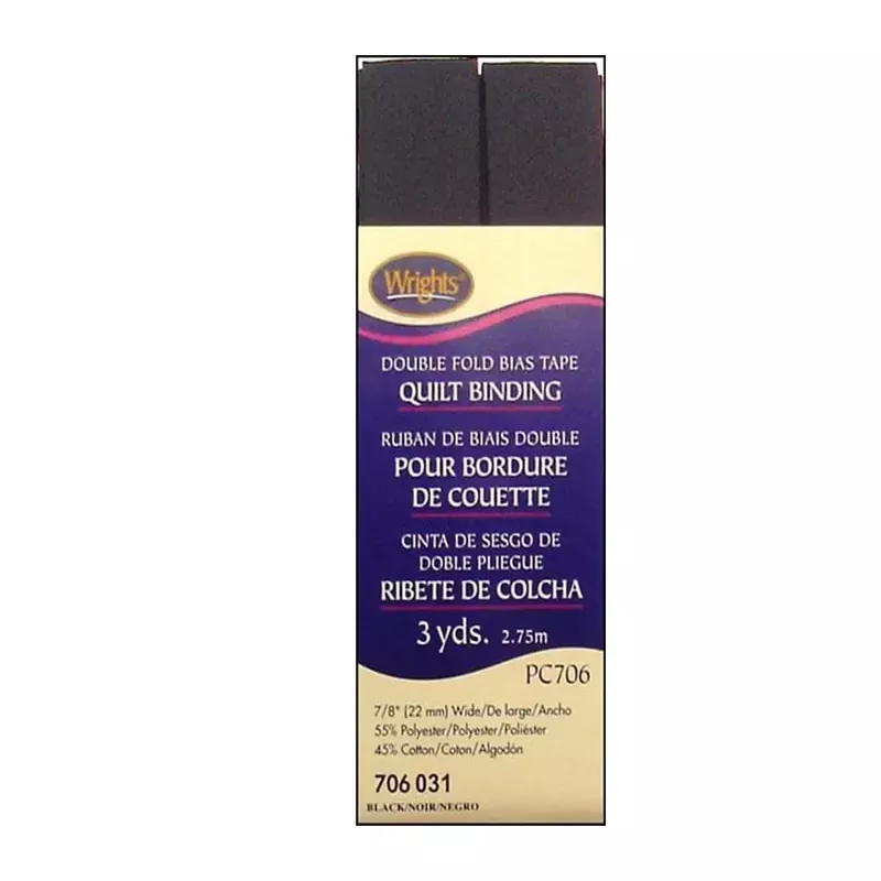Wrights Bias Quilt Binding - Double Fold - Black